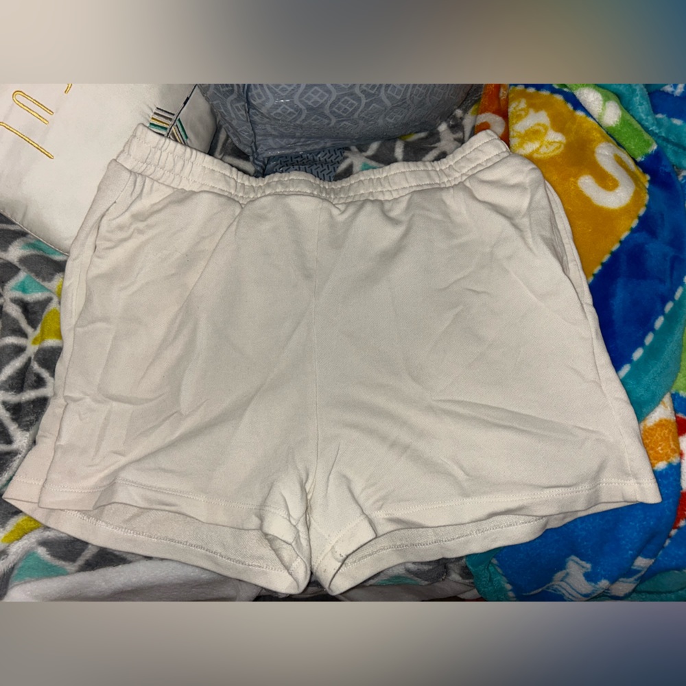cream & gray colored sweatshorts